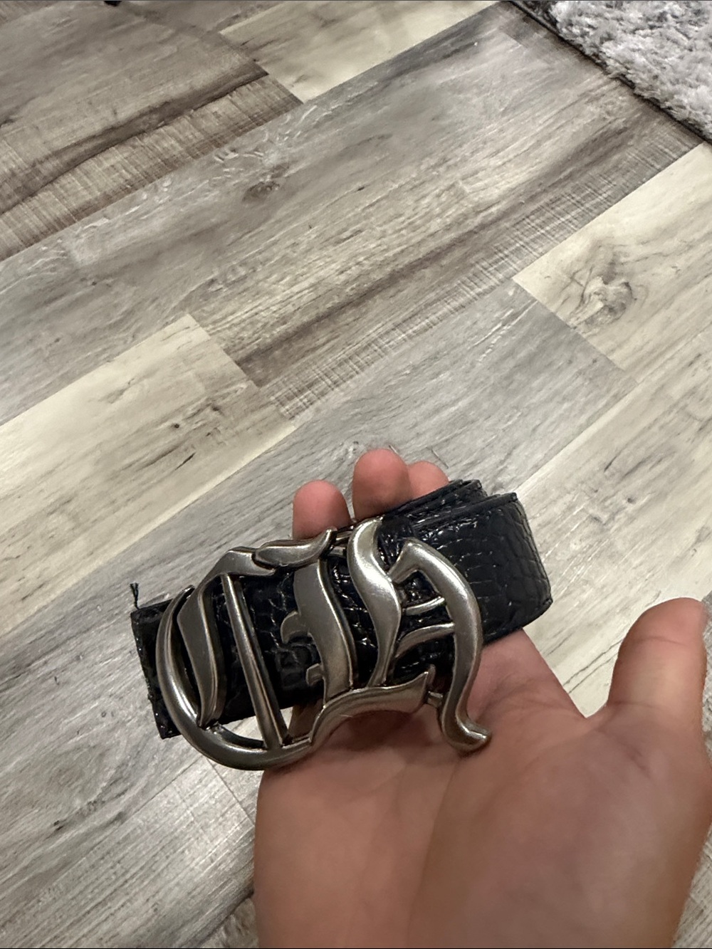 Chrome Hearts Black crocodile Belt with Silver Ornate Buckle